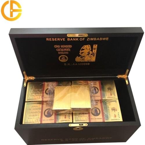Free Shipping 1200pcs/lot One Hundred Trillion/Quintillion Dollars Zimbabwe Gold Banknote in black wooden box about 5-7days