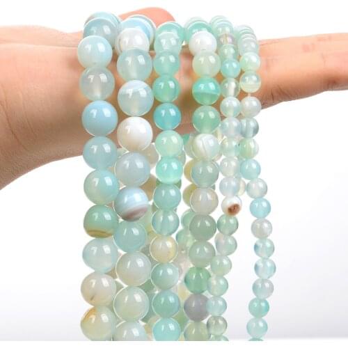 Natural Stone Beads Mint Green Sardonyx Agate Round Loose Spacer Beads for Jewelry Making Bracelet Necklace Accessories 6/8/10MM