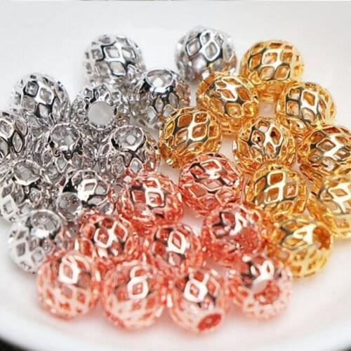 10pcs 4 6 8mm Rose Gold Metal Ball Loose Spacer Beads Hollow Beads for Jewelry Making Charms Bracelets DIY Findings Z854