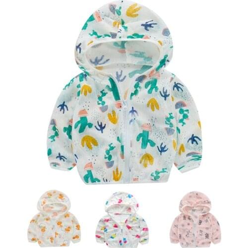 Childrens Hoodies Flamingos Printing Sun Protection Clothing Summer Baby Boys Girls Travel Thin Coat Kid Beach Sweatshirt