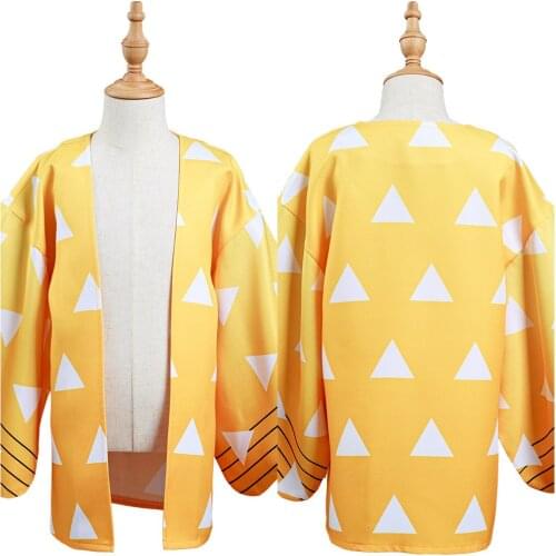 Anime Kids Demon Slayer: Kimetsu no Yaiba Agatsuma Zenitsu Kids Children Kimono Coat Cosplay Costume