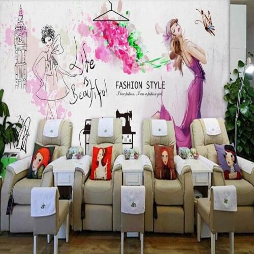 Dropship Colomac Waterproof Wallpaper Hand Painted Watercolor Beauty Shop Wallpaper Wall Cover Wall Mural 3d Papel De Pared