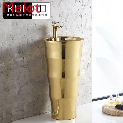 European style Art Post basin wash basin bar floor wash basin ceramic gold one wash basin