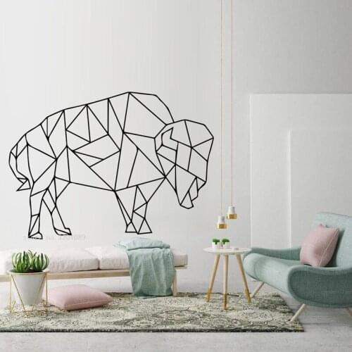 Buffalo Geometric Animals Outlines Wall Sticker Minimalist Lines Decor Living Room Bedroom Removable Art Poster nursery DG424