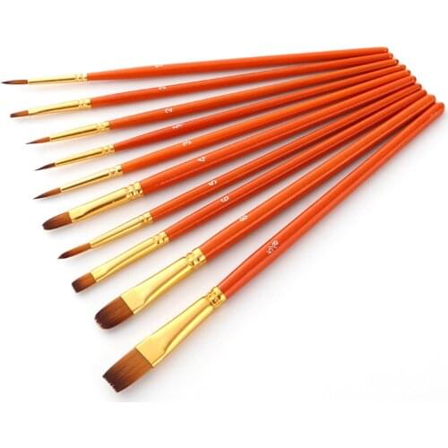 10Pcs/Set Watercolor Gouache Paint Brushes Different Shape Round Pointed Tip Nylon Hair Painting Brush Set Art Supplies no box