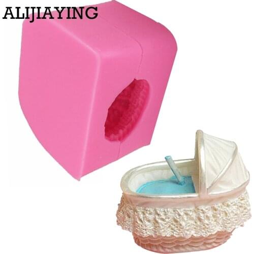 M1039 3D Baby Carriage Candle Silicone Molds Baby Birthday Fondant Cake Decorating Tools Candy Chocolate Cake Baking Moulds