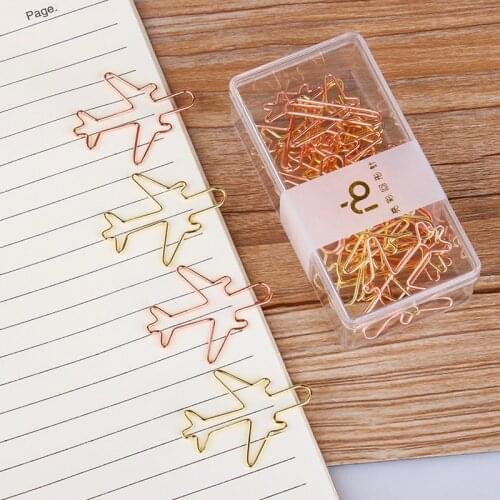 12pcs/set Fashion Rose Gold Airplane Shape Metal Paper Clips Bookmarks Memo Clip Binder Clip Stationery Book Note Decoration