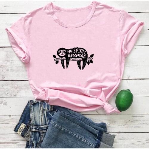 My Spirit Animal Tee Shirt Femme Cute Sloth Animal Pattern Fashion Camiseta Mujer Short Sleeves Black O-neck TShirts Woman