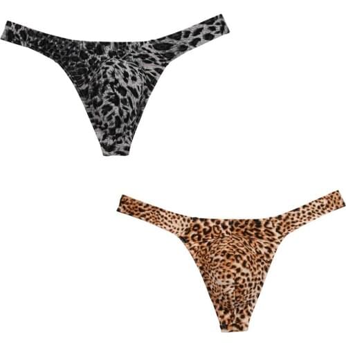 New Collection Fashion Leopard Bikini Sexy Mens Thongs And G-Strings Protruding Pouch Male Thong Underwear Men Underpants Tanga