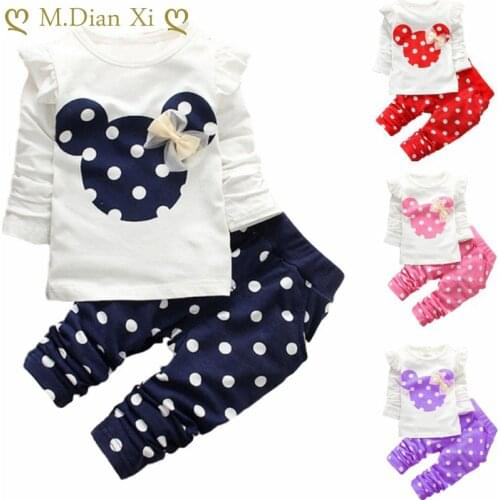Infant Clothing for Baby Girls Clothes Set Dots Minnie Cartoon Newborn Baby Boys Clothes T-shirt+Pants Outfits Suit Baby Costume