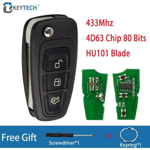 OkeyTech 3 Buttons 433Mhz Keyless Car Remote Key For Ford Focus C-Max Mondeo Kuga Fiesta B-Max 4D63 Chip 80 Bits HU101 Blade