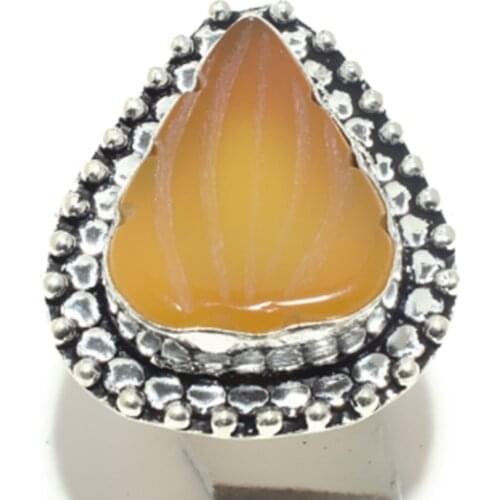 Genuine Carved Agate Ring Silver Overlay over Copper, Hand Made Women Jewelry gift , USA Size : 7.5