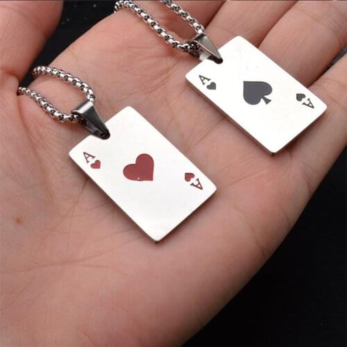 Playing Cards Necklace Stainless Steel On Neck Heart A Lucky Ace Mens Womens Casino Fortune Tarot Card Necklace цепь на шею