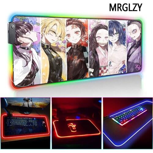 MRGLZY Hot Anime Demon Slayer LED Light RGB Gamer Large Kimetsu no Yaiba MousePad DeskMat Gaming Accessories for Laptop Keyboard