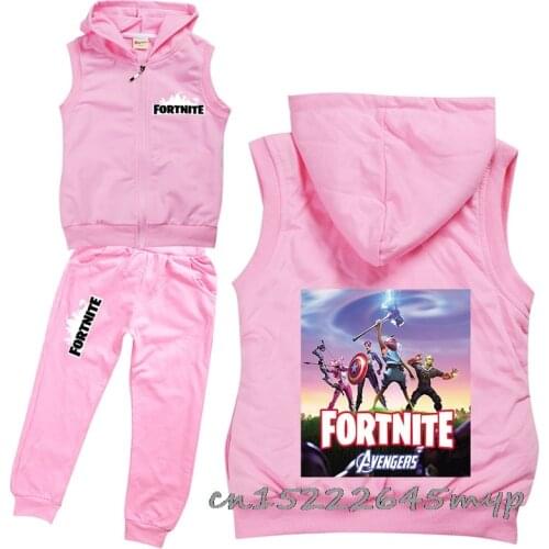 Fortnite Sports Suit For Boys Childrens Suit 2Pcs Cotton Hooded Vest + Pants Boys Kids Sportswear Tracksuit Warm Clothes