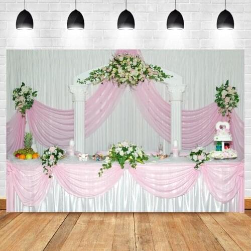 Wedding Day Cake Table Photography Backgrounds Flowers Decoration Marriage Ceremony Dinner Party Stage Backdrops Photographic