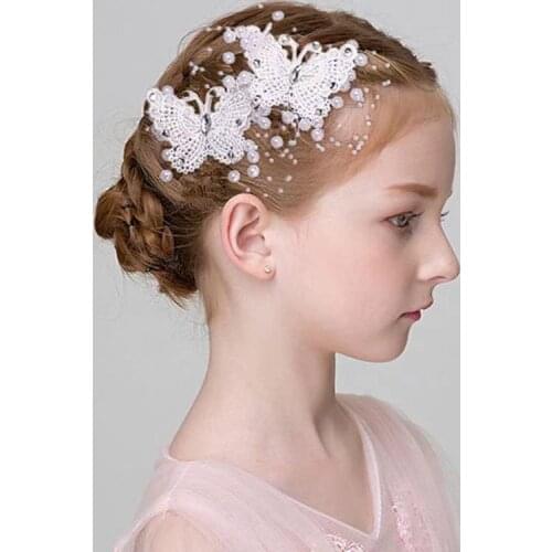 Girls Tiara Tiara Lace Butterfly Hair Pin Flower Childs Hair Pin Trim Childrens Dress Accessories Dance Performance Accessori