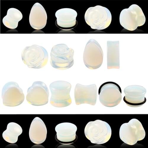 2pcs/lot White Opalite Stone Ear Flesh Tunnel Plugs Piercing Teardrop Ear Gauges Expander Earlet Stretcher Piercing Body Jewelry