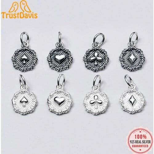 Trustdavis Real 925 Sterling Silver Fashion Sweet Playing CARDS Charm Pendant Handmade DIY Accessories Jewelry Wholesale DZ265