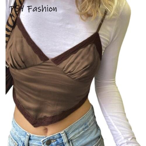 Unif Crop Tops Summer Tank Top Womens Tube Tops y2k Clothes E girl Patchwork Y2k Top Lace Vintage Corset Top Chic Brown Tops