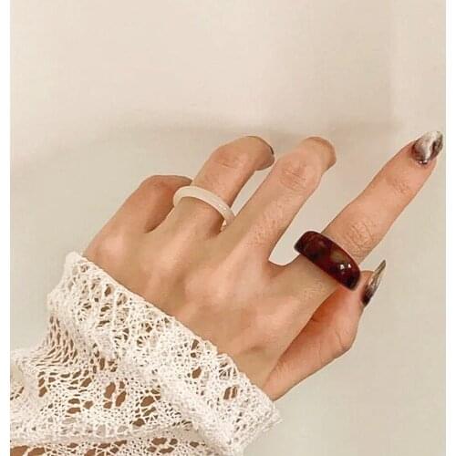 UMKA Geometric Square Acrylic Resin Rings Set For Women Girls Irregular Marble Pattern Colorful Transparent Ring Rings Jewelry