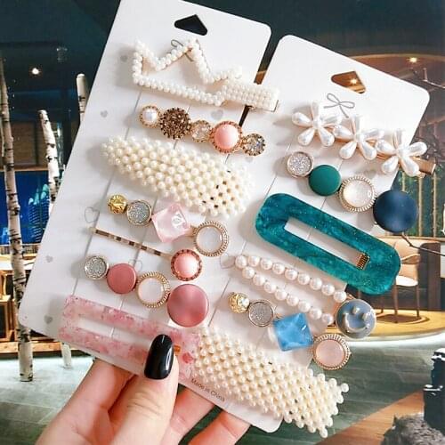 Women Hairpins Set Simulated Pearl Acrylic Barrette For Girl Hair Accessories Fashion Geometric Flower Hair Clip Wedding Jewelry