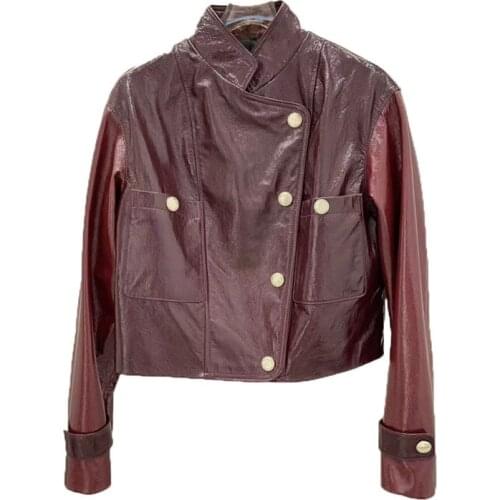 Women Arrival New Coat Spring Short Clothes Solid Color Genuine Leather Jacket Female Casual Style Long Sleeves FN6774