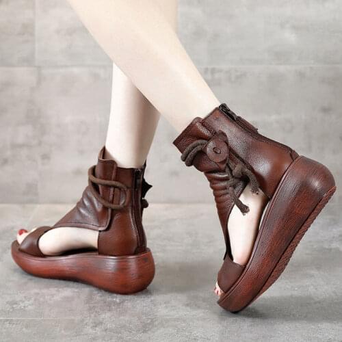 Shoes Woman Thick-soled Sandals Womens Soft-soled Slope with Retro 2021 New Summer Rome High-top Increased Platform Bottom