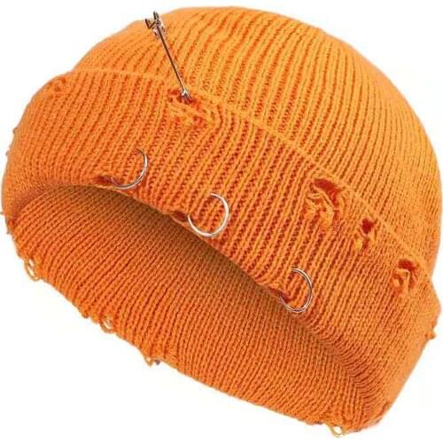 Winter Harajuku Women Skullies Knitted Fashion Warm Thick Hat Autumn Hip Hop Beanies PinHole Skullcap Short Hat Unisex Basic Cap