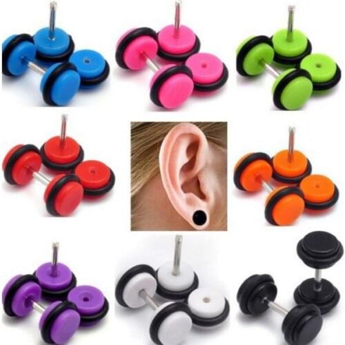 1Pair Hot Acrylic Earrings Double Sided Round Bolt Earrings Plug For Men Women Punk Gothic Barbell Black Earrings Female Male