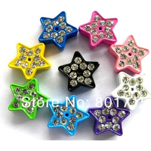 100pcs painting star Internal Dia8mm mixed color zinc alloy with rhinestone DIY Accessories slide Charms fit 8mm belt wristband