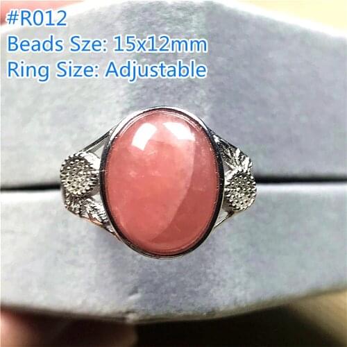 15x12mm Top Natural Red Rhodochrosite Ring Jewelry For Women Man Argentina Love Beads Silver Crystal Stone Adjustable Ring AAAAA