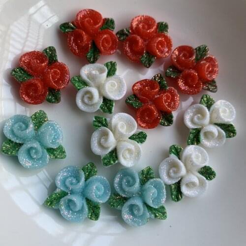 20pcs 20mm Kawaii Resin Flower with glitter powder Rhinestone Flatback Cabochon DIY Craft -A60