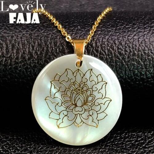2021 Fashion Shell Stainless Steel Chain Necklace for Women Gold Color Lotus Necklaces Pendants Jewelry bijoux femme N1882