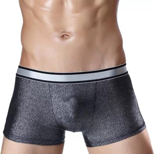 3pcs Mens Underwear Hot Silver Sexy Ice Silk Boxer Briefs Breathable Boxer Shorts High Quality Free Shipping