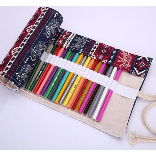 36 48 72 Canvas Roll Up Pencil Case Pencil Holder Women Painting Sketch Makeup Comestic Brush Storage Art Stationery School Pen