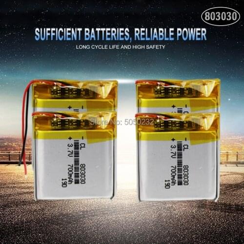 4pc 700mah 3.7V 803030 Lithium Polymer LiPo Rechargeable Battery For Smart Watch MP3 MP4 MP5 DIY Toy LED Light navigator
