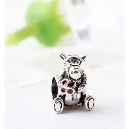 5PCS Fashion Rhodium Plated Bijouxs Animal Tiger With Flower Loose Beads Fit Children DIY Women Bracelet Necklace Jewelry Making