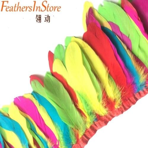 20Meters/piece multi color geese feather fringe Goose Feather Trims with Satin Ribbon Tape for skirt