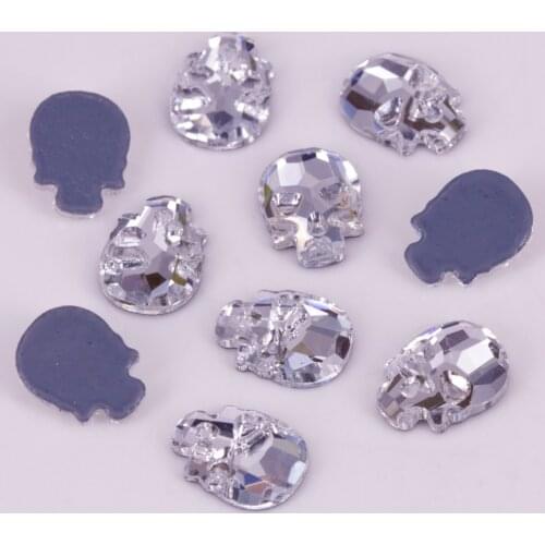 Lead Free AAA 6x8mm, 8x10mm, 10x14mm Skull Crystal Clear Flat Back Hotfix Rhinestones / Iron On Flat Back Crystals