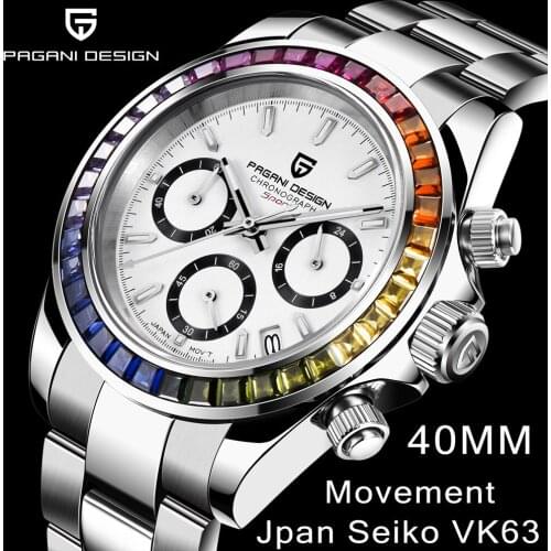 PAGANI DESIGN Brand Luxury New Rainbow Circle Men watch Sapphire 100M Waterproof Sport Watches Stainless Steel Mans Chronograph