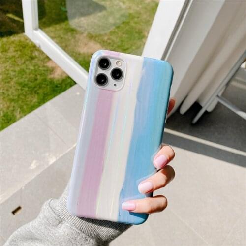 Cute Phone case For iPhone 11 Pro Max Xr Xs Max X 7 Plus 8 Plus case siliocne cover Retro rainbow Laser Blu Ray Glitter Geometry
