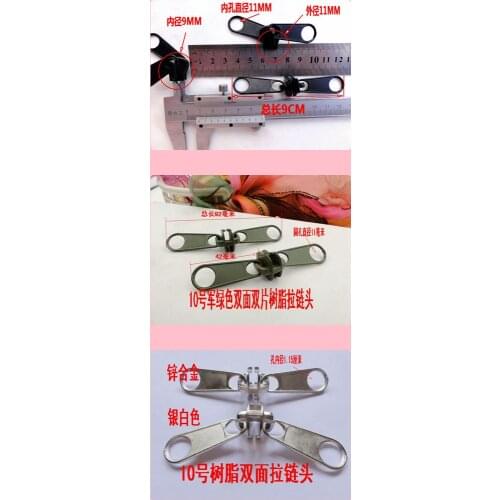 Two sides/double sliders/5pcs/lot metal for 10# resion zipper head/army green black silver double pullers for tent bas luggages