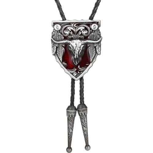 KDG Western Cowboy Zinc Alloy Point Oil Shield Bull Head Tie Pendant Necklace Western Cowboy Necklace Genuine Leather Cord