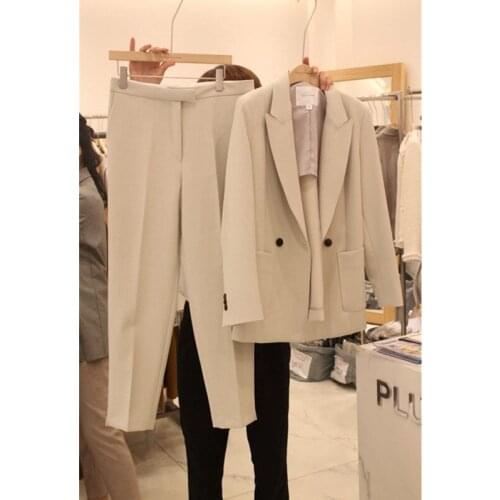 Korean Suit Jacket 2021 Spring New Formal Suit Two-Piece Female Trend Blazer Coat and Pants Set Women Fashion Slim Outfits zh204