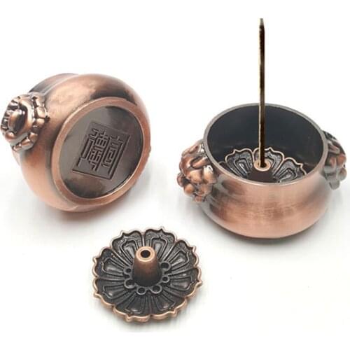 Xuande Incense Burner for Incense Sticks Mini Seven Holes Lion Head Incense Holder Metal Antique Copper Incense Base Zen
