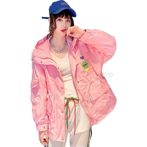 Jacket Women Chic Fashion Spring 2021 New Pure Cotton Breathable Thin Windbreaker Hooded Loose Casual Sunscreen Outerwear
