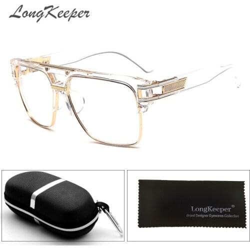 LongKeeper Matte Black Square Big Frame Clear Glasses Semi Rimless Women Men Optical Frames Eyeglasses Transparent With Box