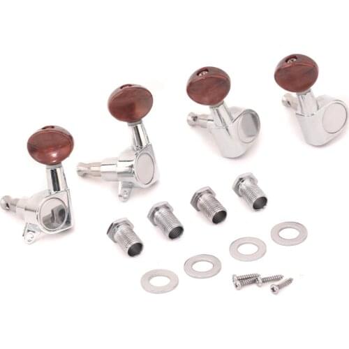 Musiclily 2R2L Sealed Ukulele Tuners Tuning Pegs Keys Machine Heads Set, Chrome with Red Pearl Button