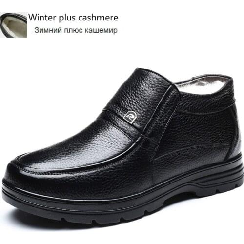 2021 New Leather Mens Winter Shoes Wool Warm Snow Boots Mens Comfortable High Quality Fur Ankle Boots Large 38-48